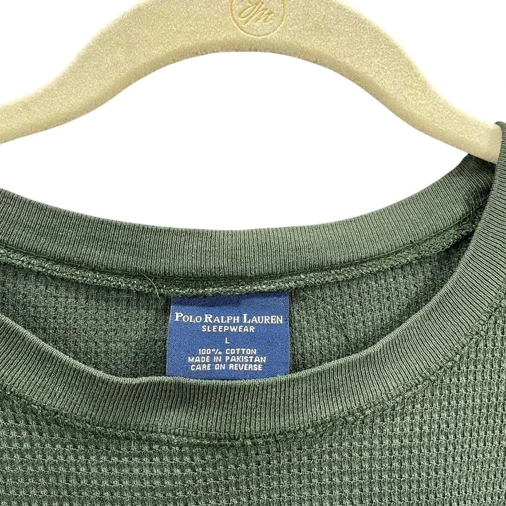 Polo Ralph Lauren Olive Green Waffle Thermal Long Sleeve Vintage Preppy L